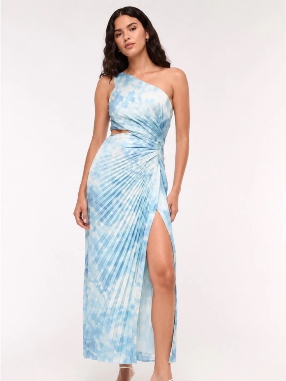 Abercrombie & Fitch Giselle Pleated One Shoulder Cutout Blue Maxi Dress
